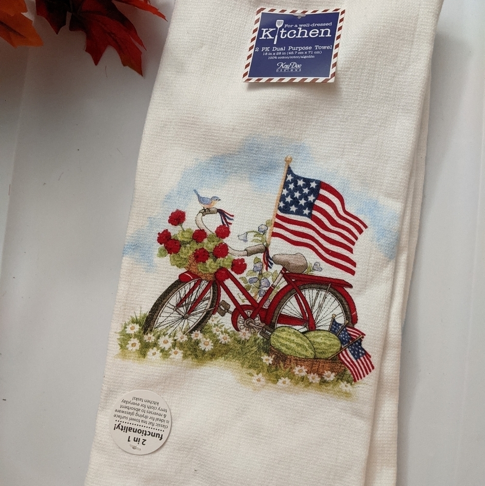 Kay Dee 2 Kitchen Towels Flag Bike